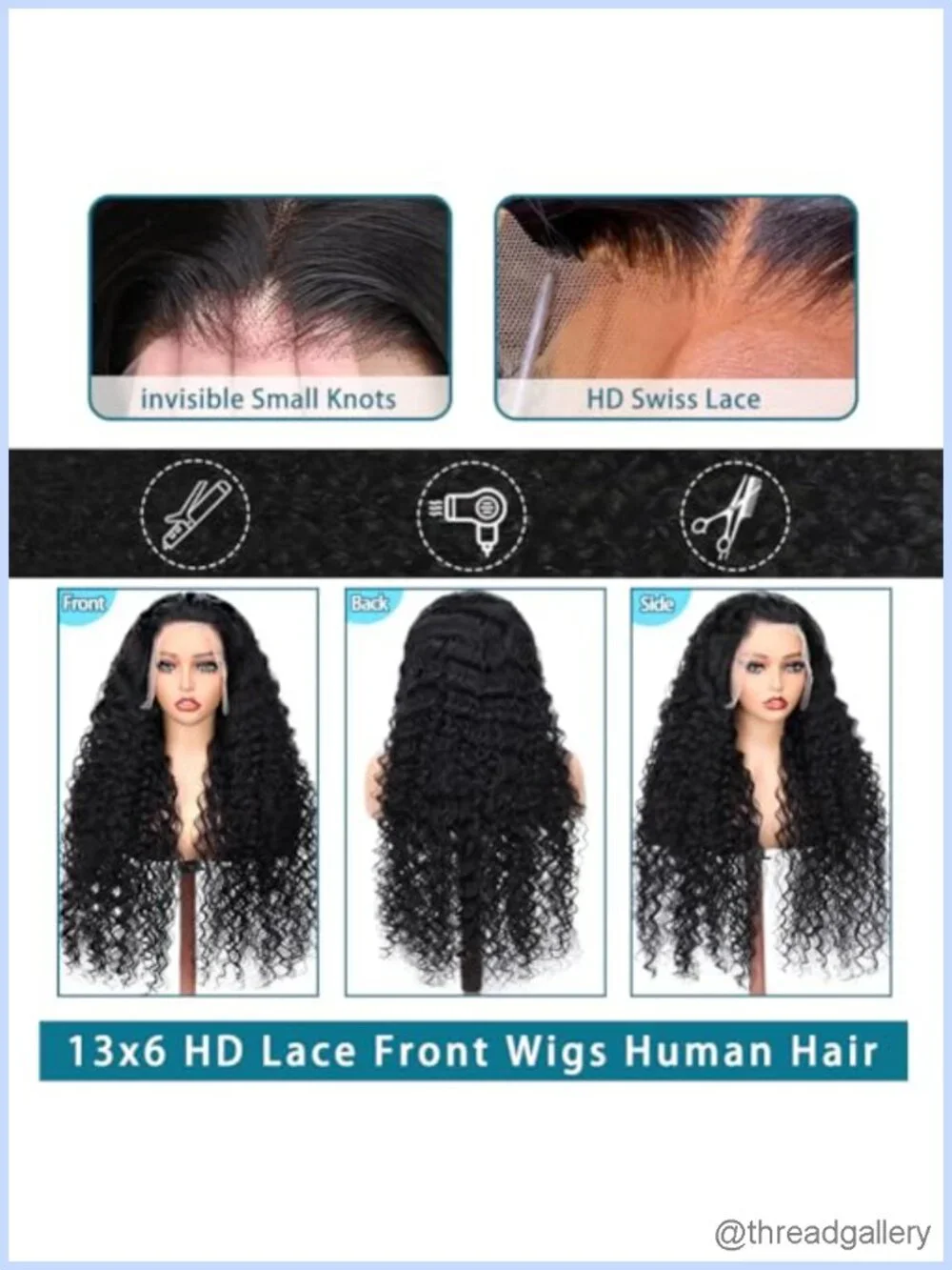 13x6 HD Lace Front Wig Human Hair 200 Density Deep Wave Pre Plucked